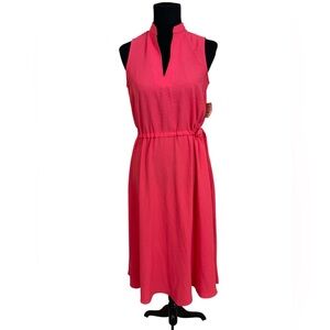 Coral sleeveless pocketed midi Dress